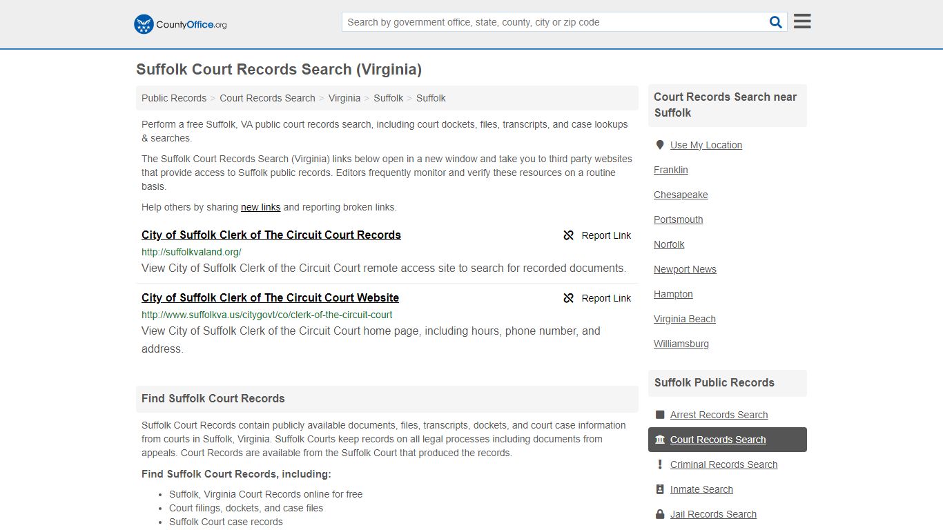 Suffolk Court Records Search (Virginia) - County Office